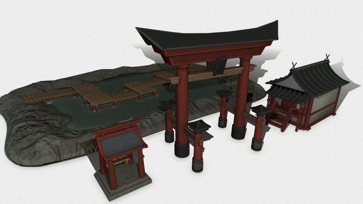 Still working on my japanese rural package... Still WIP, though  - Added a stylised Torii - Made in
@3DCoatOfficial
#shinto #japanesebuilding #lowpoly #torii