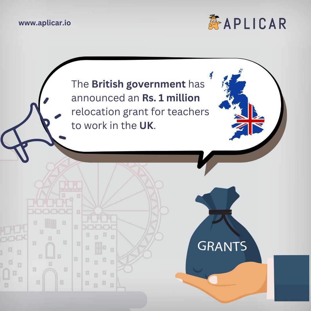 aplicario's tweet image. The UK government announced Rs. 1 million for the pilot scheme in the FY 2023-24. It intends to bring more foreign teachers.

#ukimmigration #movetouk #migratetouk #UK #unitedkingdom #ApplyWithAplicar #StudyAbroadWithAplicar #TeamAplicar