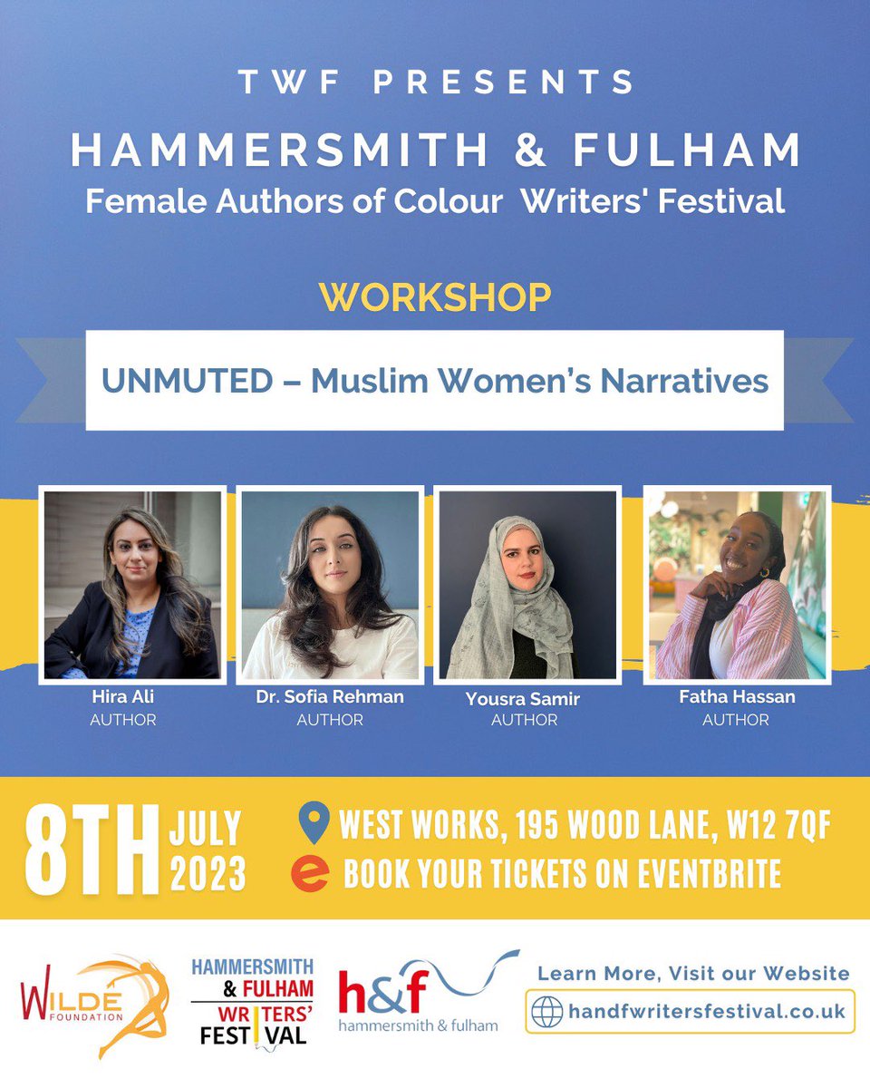 London writers make sure you sign up for the Hammersmith and Fulham Writers Festival happening 7-9 July 2023! I’ll be there on Saturday 8th July with Dr Sofia Rehman and Hira Ali talking Muslim narratives. Book here handfwritersfestival.co.uk