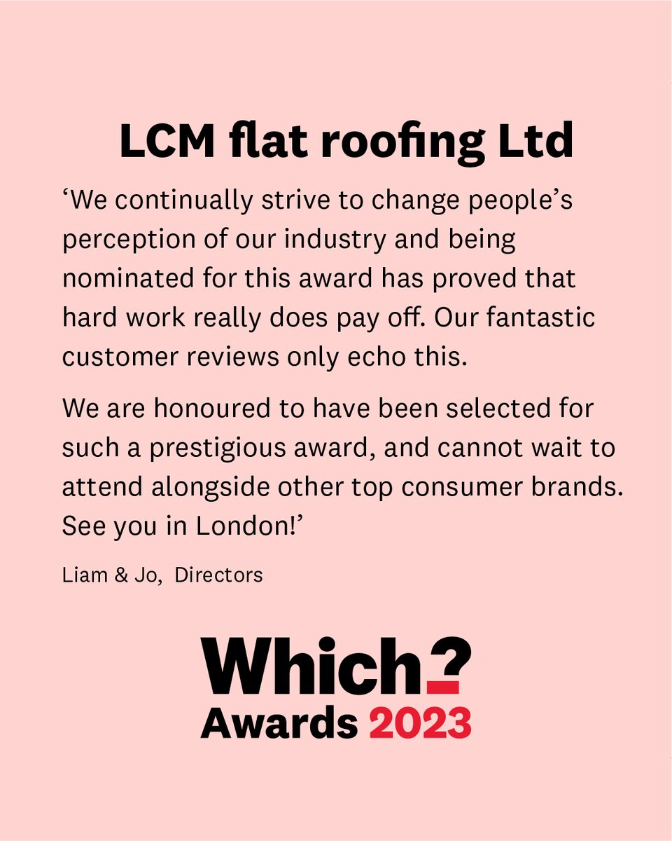 We asked LCM flat roofing Ltd what it means to be shortlisted for Trader of the Year. This is what they had to say 👇

#WhichAwards2023