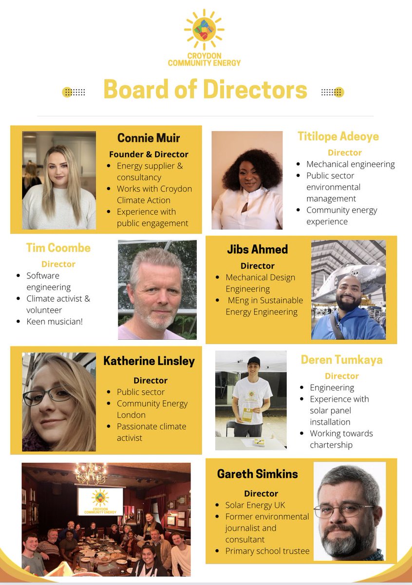 Thanks @CESouthNRG for the tag! Here is our current Board of Directors, all passionate about renewable energy ☀️

We are lucky to live in London’s most populated borough and to us, community energy is about the people 💕

#wevegotthepower #CEF2023 #communityenergynow