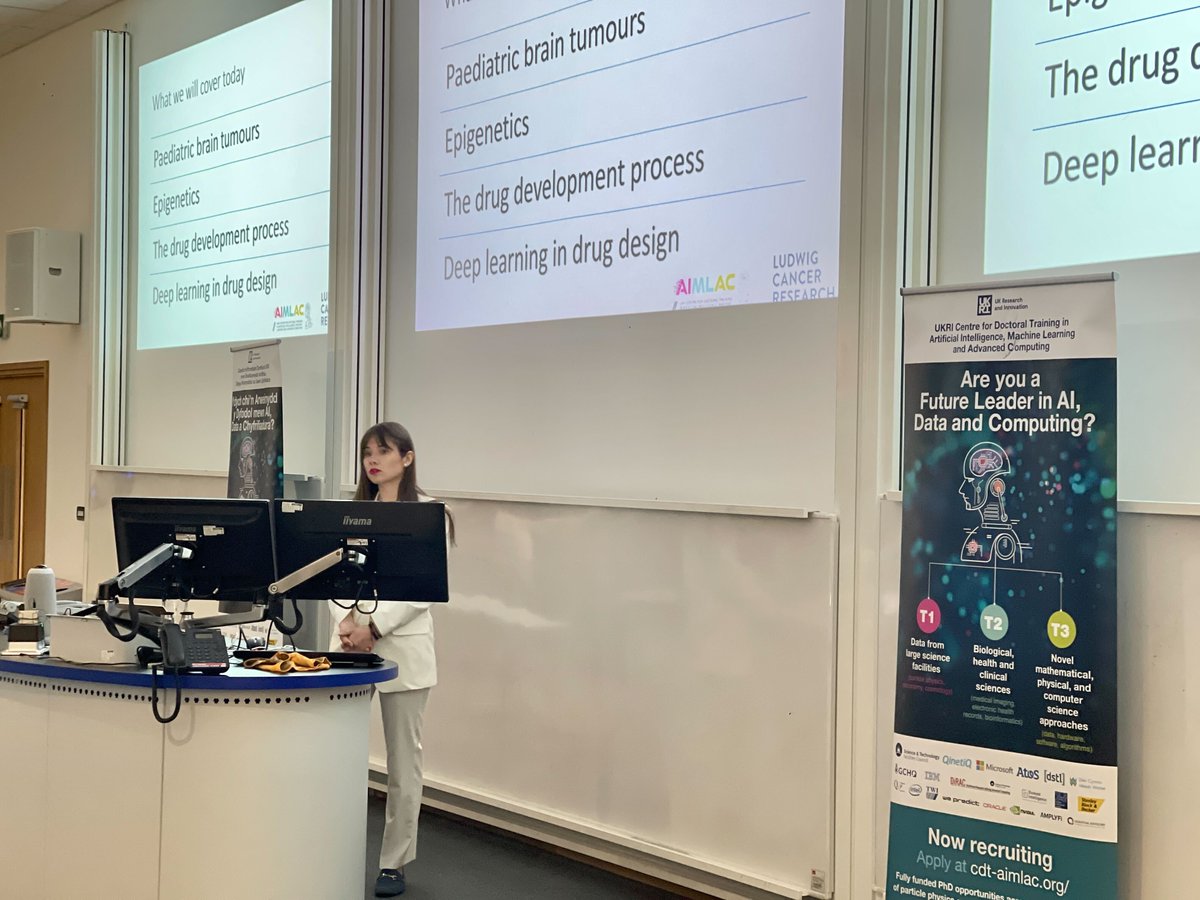 AimlaCcommunity's tweet photo. Day 2 @aimlac Conference. Natalia Sikora - Multi-objective de novo drug design for difficult drug targets. A solution for paediatric brain tumours?  Cory Thomas - Using AI to explore breast cancer development and Maciej Glowacki - Helping Britain achieve net zero.  Thank you all! https://t.co/ApMrdpyWQA
