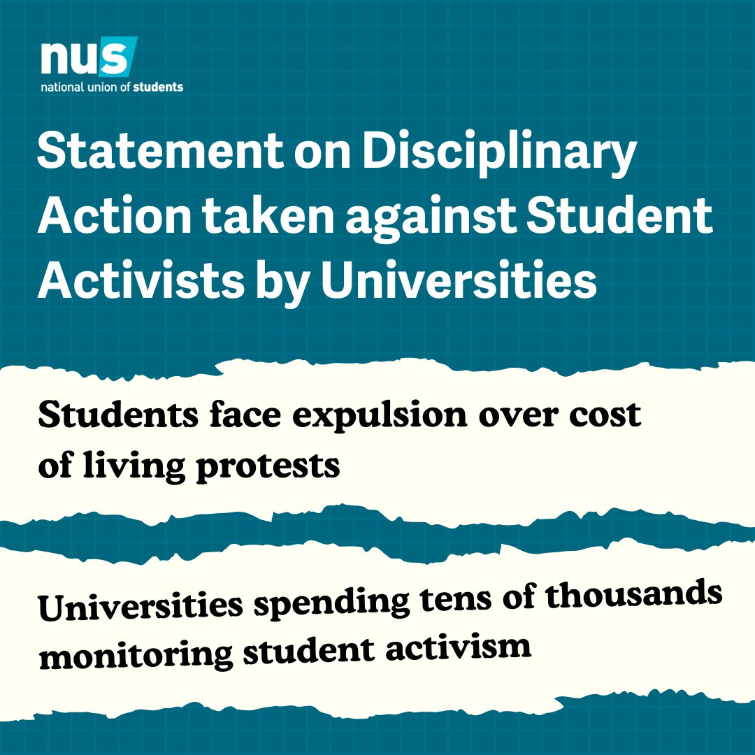 NUS UK (@nusuk) on Twitter photo Universities are taking increasingly punitive disciplinary measures against their own students for protest and activism on issues like cost of living support.
Institutions must start listening to their students.
Here's our Statement (1/6) 👇 Universities are taking increasingly punitive disciplinary measures against their own students for protest and activism on issues like cost of living support.
Institutions must start listening to their students.
Here's our Statement (1/6) 👇