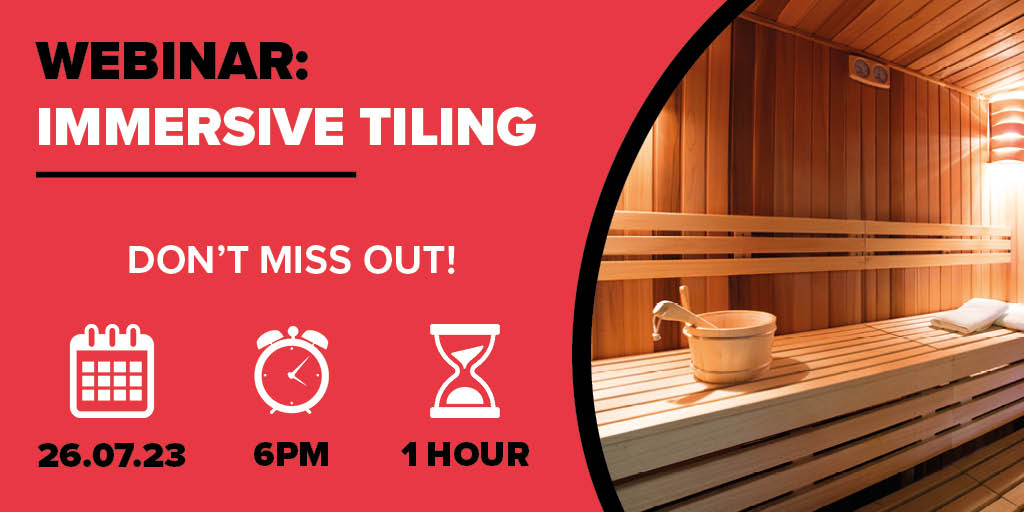Fancy learning something a bit different? Our 'Immersive Tiling' webinar covers everything from wetrooms to swimming pools to steam rooms. We're delighted to bring you a brand new topic and hope you can join us  
📆 26th July  
⏰ 6pm 
⏲️ 1 hour 
Join us hubs.ly/Q01SNZdC0