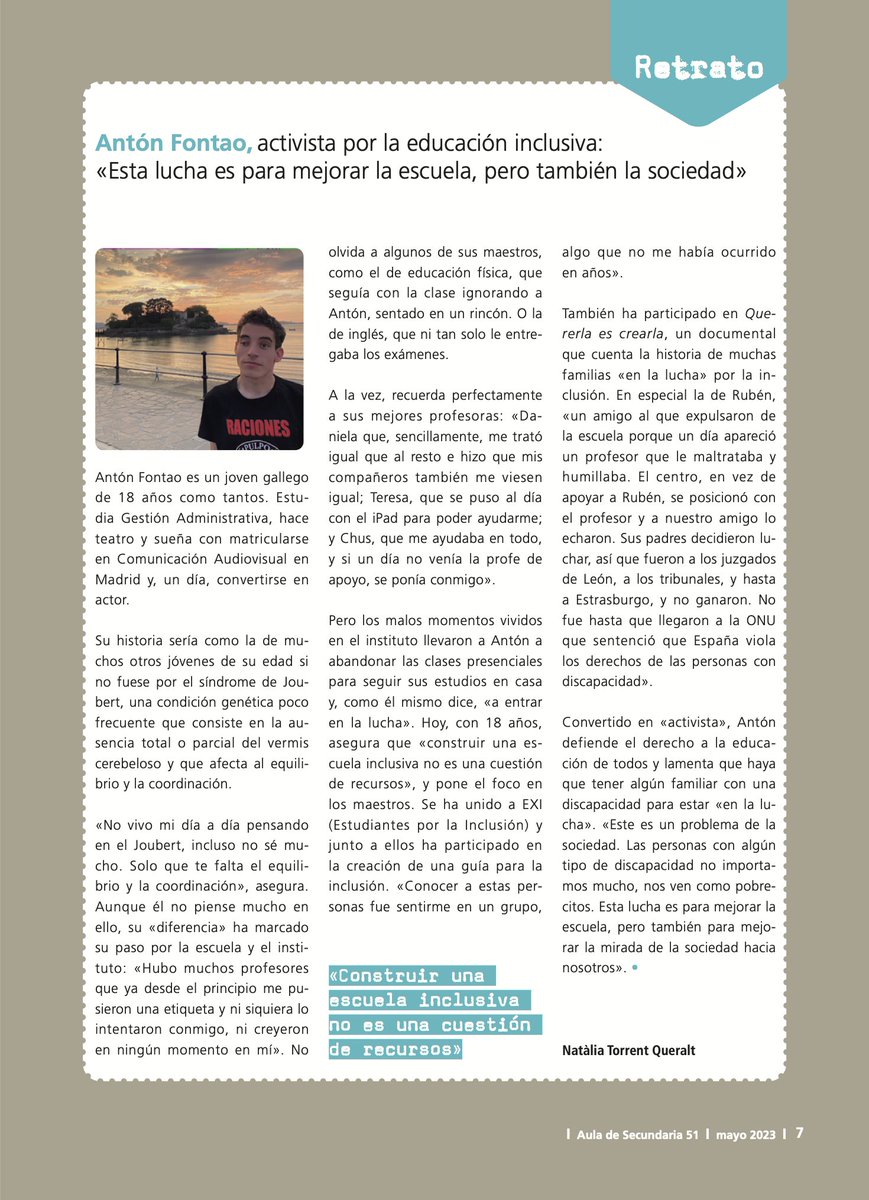 icalmendros's tweet photo. Siento un enorme orgullo d ver a Antón en Aula d Secundaria defendiendo el derecho a la educación inclusiva. 

Tenemos q aprender a escuchar más y mejor. Y personas como Antón tienen mucho q decir. Todo lo q antes han callado, sometidas a un sistema escolar q pide una revolución https://t.co/LNDZvfo28y