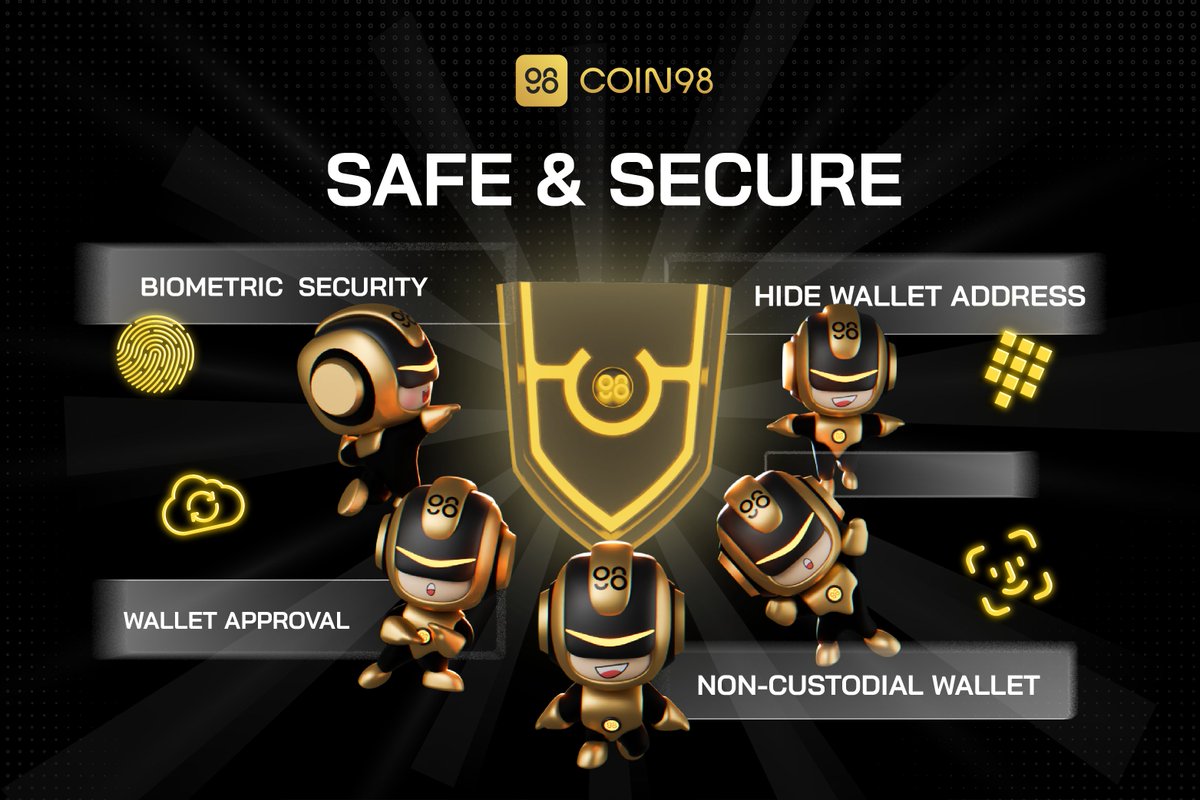 In the fast-paced world of #crypto, security is imperative!

Safeguarding your digital assets with #Coin98Wallet, check out our features and make sure you turn it on👇
1️⃣ Cloud Sync
2️⃣ PIN Code or Biometrics Authentication
3️⃣ Wallet Approval
4️⃣ Hide Wallet Address