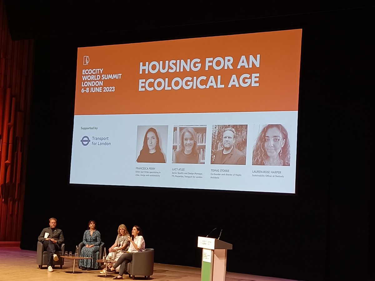 Housing for an ecological age. Very relevent topic at #EcoCity2023. Transport for London and Peabody speaking.