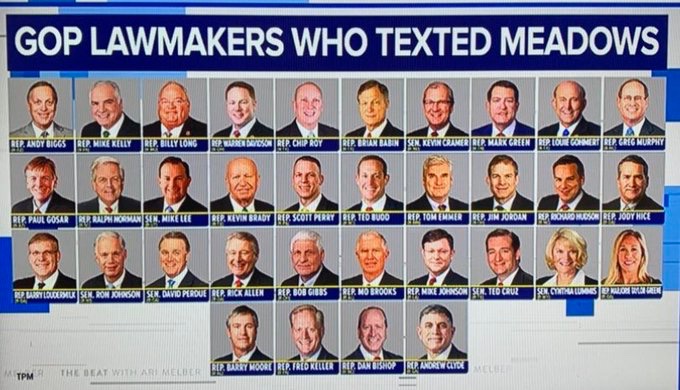 If your name is Ted Cruz, Marjorie Taylor Greene, Jim Jordan, Paul Gosar, Andy Biggs, Mo Brooks, Chip Roy, Ron Johnson, Andrew Clyde, or any of the other seditionists that participated in Trump’s coup attempt,..

I’d be very worried about Mark Meadows limited immunity deal.
