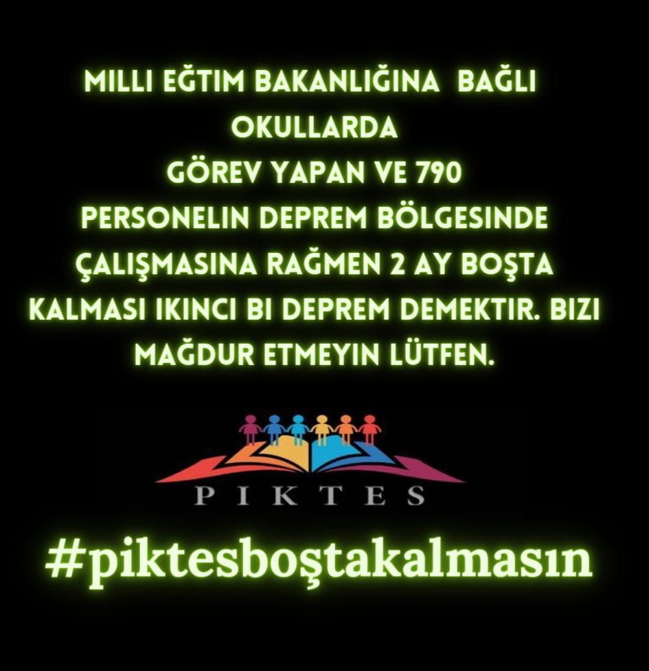 Eyypakr8's tweet photo. Milli Eğtim Bakanlığına  bağlı okullarda görev yapan ve 790 personelin deprem bölgesinde çalışmasına rağmen 2 ay boşta kalması ikinci bi deprem demektir. Bizi mağdur etmeyin lütfen.

#piktesboştakalmasın

@RTErdogan @iletisim @RTEdijital @Yusuf__Tekin @isikhanvedat @ErbakanFatih https://t.co/FSGpiscwto