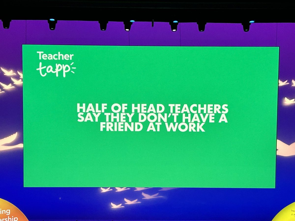 “Half of head teachers say they don’t have a friend at work” @TeacherTapp 

Let’s change this! Reach out if you’re feeling lonely or isolated. It’s a tough job that we all do, let’s support each other to be the best that we can be. 

#ilconf23 @InspLdrshipConf #edutwitter