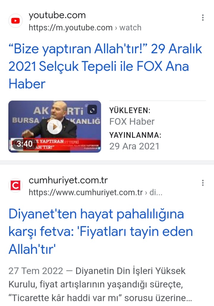 Nahl suresi 112.Ayet:Bunun üzerine Allah, bir kıtlık, bir deprem, bir iç savaş,bir ekonomik kriz gönderdi ve, tüm ülkeyi kasıp kavurdu.
“Allah pahalılıkla onları ezer.Kötüleri idareyi ele geçirir.” (İbn-i Asâkir)- Hadis rivayeti!
ALLAH tepemize çakıyor. DİN,İMAN nerde vatandaş!!