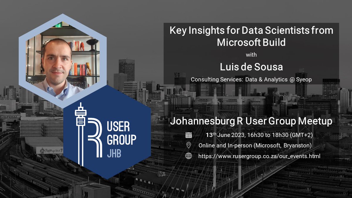 JHBRUserGroup's tweet photo. 📣 Join us at the Microsoft Community Night on 13th June 2023 where we’ll discuss some key takeaways from Microsoft Build 2023 for Data Scientists! More info and RSVP: https://t.co/rhRoNP1RYo https://t.co/acjt5Spb8S