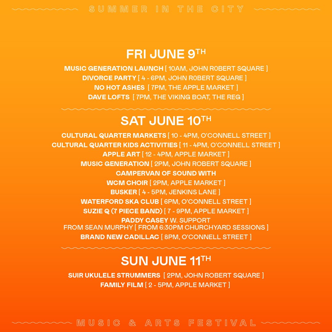 Weekend 2️⃣ of Summer In The City is here! Here are the live performances you can look forward to over the next few days around Waterford city 💃🕺 

<a href="/waterfordsitc/">Summer In The City</a>