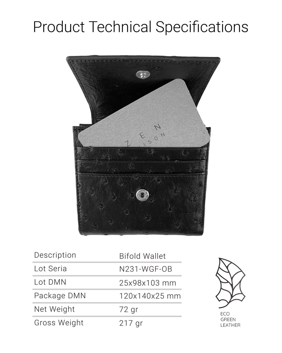 ZENunison's tweet photo. Bifold Wallet.
Eco green leather logo
Lot seria : N231-WGF-OB
Net Weight: 72 gr
Gross Weight : 217 gr
Package DMN: 120*140*25 mm
Lot DMN:25*98*103
It shows what is in your heart when you give it as a gift or when you take it out of your bag and hold it in your hand for daily use https://t.co/oGwUmIxFYS