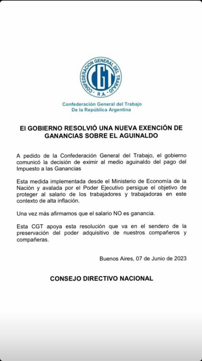 La CGT apoya esta importante medida a favor del poder adquisitivo de los trabajadores.