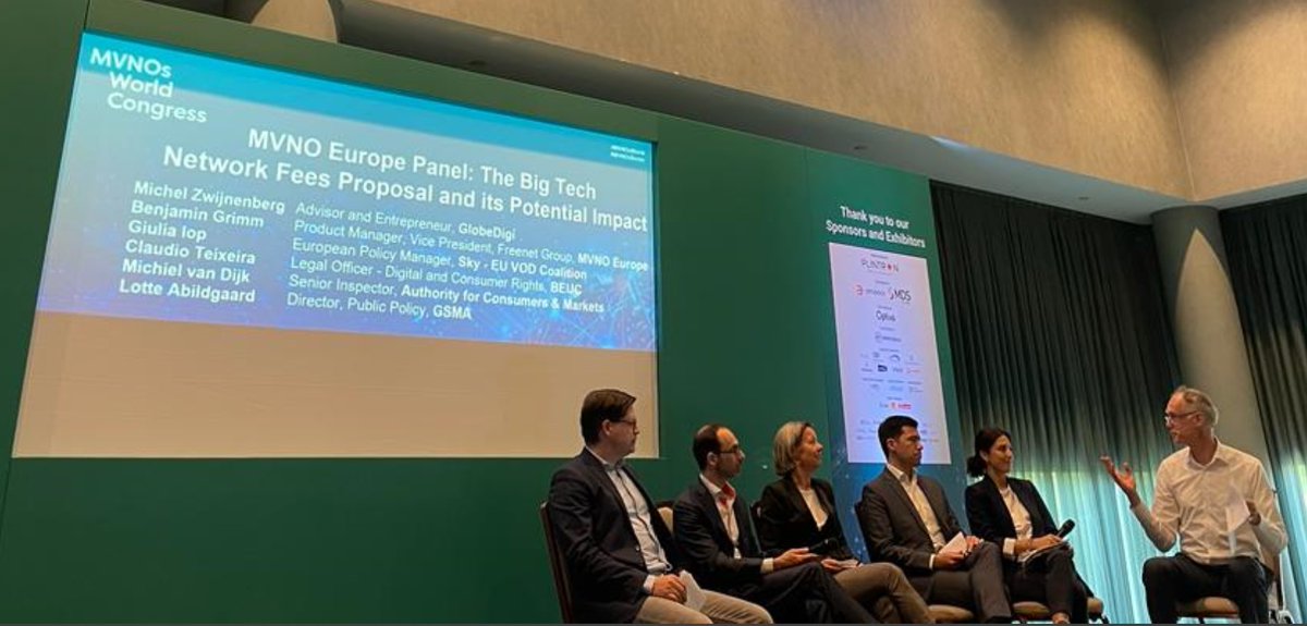MVNO_Europe's tweet photo. Yesterday, at the MVNO World Congress, our Vice-President Benjamin Grimm (Freenet) brought the MVNO perspective to one of the most debated topics in Brussels #networkfees. Giulia Iop (Sky &amp; VOD) enriched the discussion by underlining the risks for CAPs.   https://t.co/sb7zrecnW8 https://t.co/tPxhKDz669