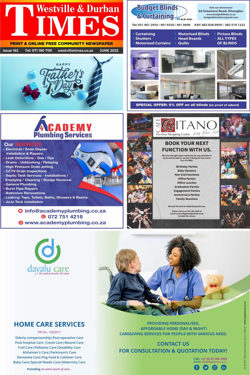 westvilletimes's tweet photo. Read Westville &amp; Durban Times Latest Issue 162 June 2023 free online now: https://t.co/2Pw4rkhVzz https://t.co/xm7GwhSvhS