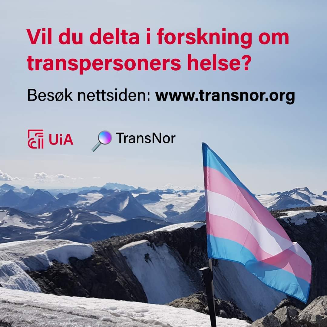 CJentoft's tweet photo. Vil du delta i forskning om transpersoners helse?

TransNor er et doktorgradsprosjekt ved Universitetet i Agder. De gjennomfører en anonym nettbasert spørreundersøkelse blant transpersoner i Norge. Målet med prosjektet er å øke kunnskapen om psykisk helse og seksuell helse, https://t.co/QDxTfmLBzV