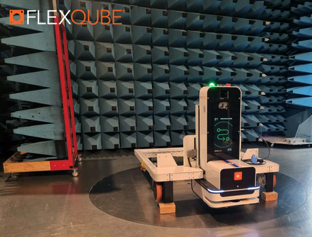 FlexQube's tweet photo. π Here is one of our AMRs undergoing an EMC test which ensures that it can properly respond to commands and that it does not interfere with other devices or emit too much electromagnetic radiation. #amr #robotics #amrsystems #agv #agvsystems https://t.co/GlJ1dichhW