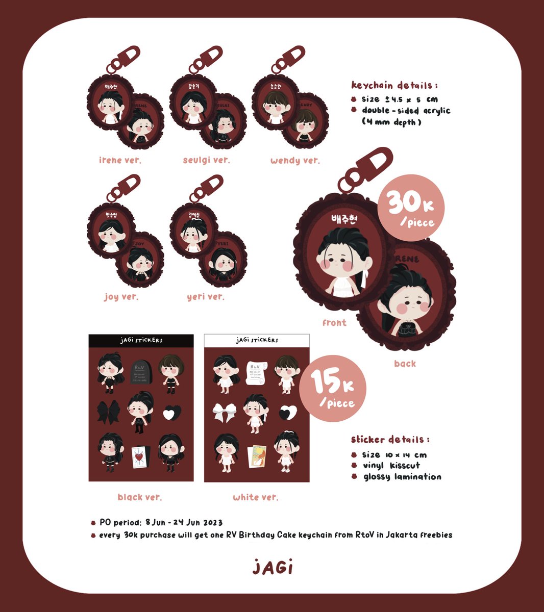studiojagi's tweet photo. [RTs are appreciated]

𓂃୭❤️ Red Velvet RtoV Concert Series Pre-Order By Studio Jagi🖤ಌ

1. Keychain
💸 30k/piece
🧾 DP 15k

2. Sticker
💸 15k/piece
🧾 DP 7.5k

3. Card Holder/Cahol
💸 50k/piece
🧾 DP 25k

🗓️ PO Period: 8 - 24 Jun 2023

📝 Order Form: https://t.co/F0Yov6a6mB https://t.co/wLGfhZwDrQ