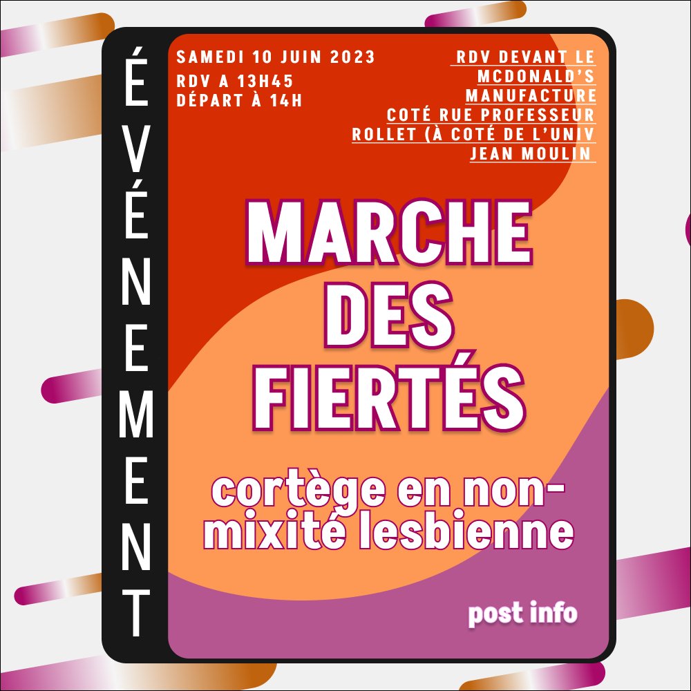 sapphxgemini's tweet photo. COUCOU LES LESBIENNES DE LYON

concernant la Marche des Fiertés et le cortège en non mixité lesbienne, voilà les dernières infos pour qu'on ait un cortège. il sera pas parfait pcq de dernière minute mais il faut qu'il existe c'est trop important ❤️🧡🤍🩷💜

RELAYEZ AU MAX SVP https://t.co/rvsiC61Pbp