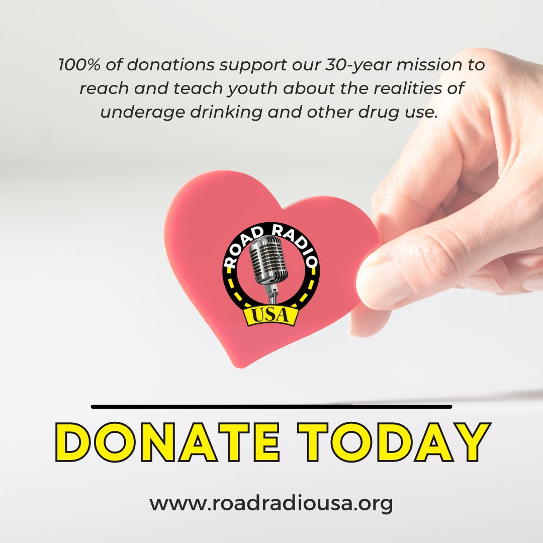 Road Radio USA programs are funded by donations and sponsorships from generous supporters like YOU. Click the link in our bio to donate today! #roadradiousa #pleasegive #donatetoday #donate #supportourmission #preventunderagedrinking #underagedrinkingprevention