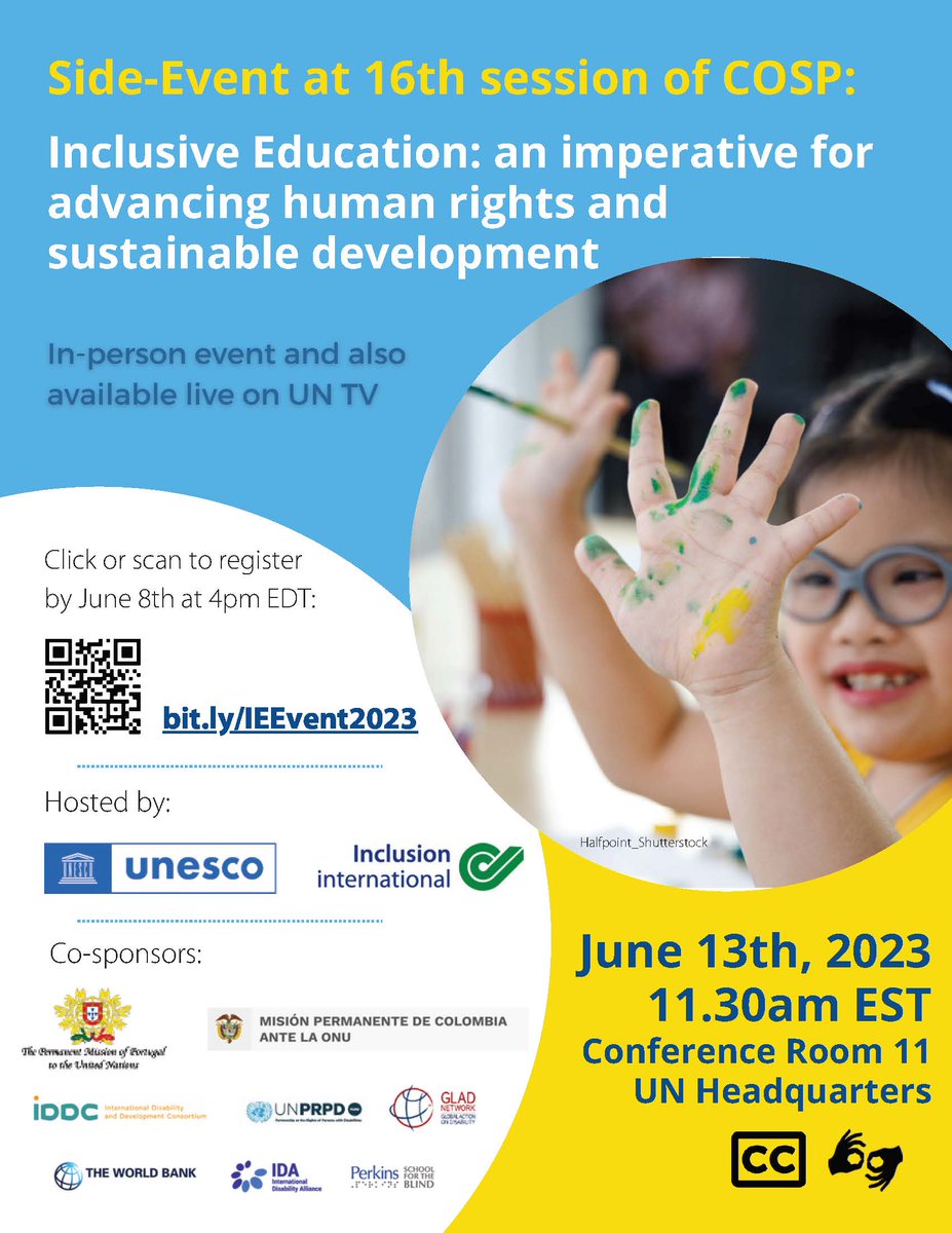 #COSP16 4 days, 4 IDDC-led/co-sponsored side-events. Check out &amp; join!
🩺Health equity  - bit.ly/3P1hCLW
📚Inclusive Education - bit.ly/42vrUqZ
👥OPDs Meaningful Engagement - bit.ly/43p4UuW 
🌿Disability-Inclusive Climate Action: bit.ly/3J2v5iN