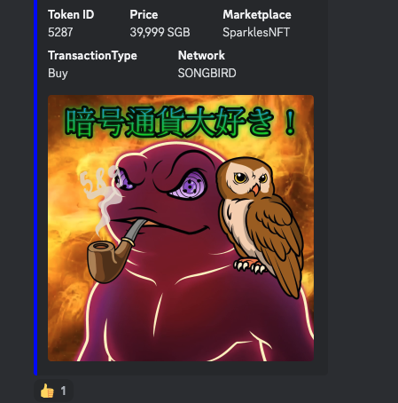 xToadz's tweet photo. Sales Bot active this morning! 4 owls sold for 39.9k $SGB each  😱🔥 

#Flare #Songbird #sToadz https://t.co/YrAGhkXPGQ