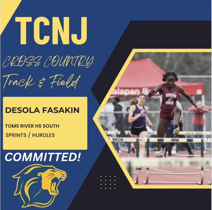 Welcome Desola Fasakin to the pride! Desola is a sprinter/hurdler from Toms River HS South who will study in the School of Business. We are excited to have Desola join our program! #TCNJXCTF #TCNJ #LionPride #IncomingClass