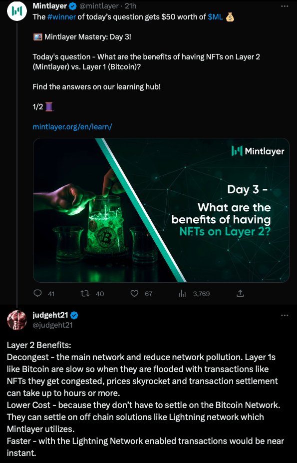 mintlayer's tweet image. 🎉 Congrats to our Day 3 Mintlayer Mastery champion @judgeht21!

#WINNER

And get ready for our Day 4 question - coming soon.

Remember, new opportunities to win ML tokens happen daily and there's a grand prize too!

Keep the answers coming and stay tuned! 📺