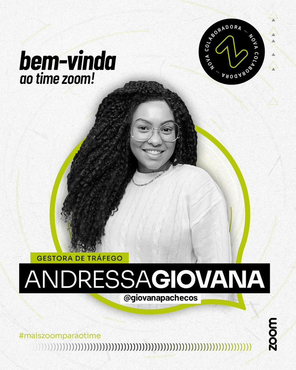 zoompropaganda_'s tweet photo. Vamos dar as boas-vindas a nova zoomer e gestora de tráfego,  @giovanapachecos! 

Seja bem-vinda, Andressa! 
Desejamos que você possa construir uma carreira de muito sucesso conosco e venha expandir suas lentes de criatividade aqui na Zoom Propaganda! https://t.co/8Gmb6g4WC5