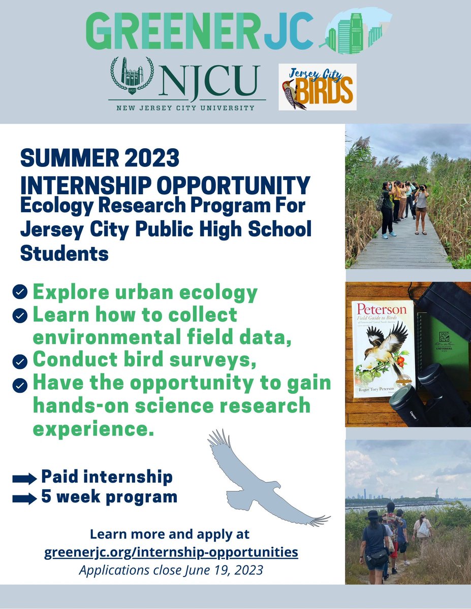 Greener JC is seeking high school students for a summer ecology research program! 🔍🐤🍃🐦 Apply today at greenerjc.org/internship-opp…. Application close June 19th, 2023.