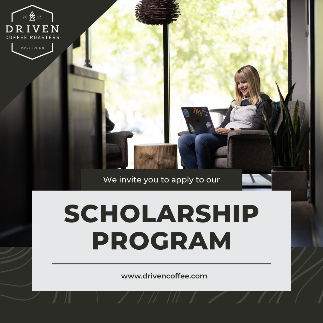 Our spring 2023 scholarship is open! Students of any undergraduate academic level are encouraged to apply. Applications are due June 30th.
Driven ❤️'s to give back to our community.
drivencoffee.com/scholarship/
#scholarship #community #giveback #coffee #drivencoffee