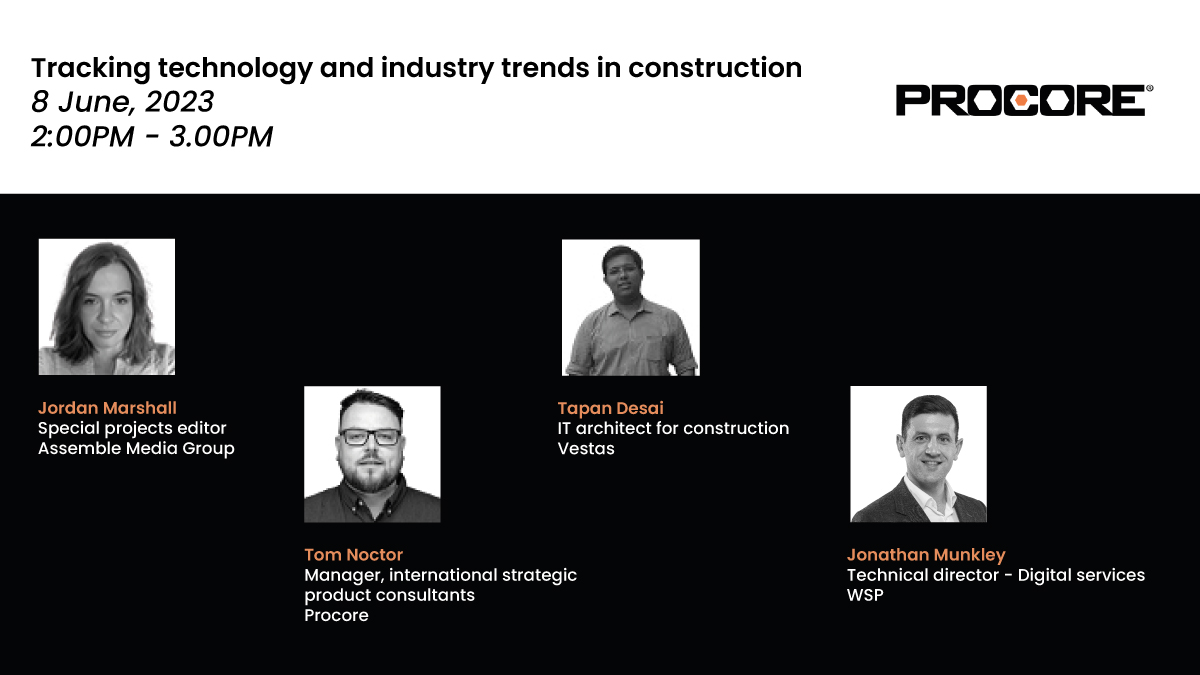 Building News (@buildingnews) on Twitter photo Hear from Tom Noctor, <a href="/procoretech/">Procore Technologies</a>, Jonathan Munkley, @WSP_UK, Tapan Desai, <a href="/Vestas/">Vestas Wind Systems</a>, as they join chair <a href="/JordySMarshall/">Jordan Marshall</a> in one hour for this FREE webinar on Tracking #Technology and industry trends in #construction workcast.com/register?cpak=… Hear from Tom Noctor, <a href="/procoretech/">Procore Technologies</a>, Jonathan Munkley, @WSP_UK, Tapan Desai, <a href="/Vestas/">Vestas Wind Systems</a>, as they join chair <a href="/JordySMarshall/">Jordan Marshall</a> in one hour for this FREE webinar on Tracking #Technology and industry trends in #construction workcast.com/register?cpak=…