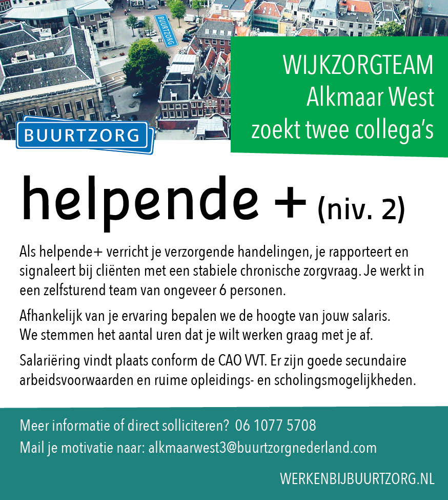 buurtzorg's tweet photo. Buurtzorg WIJKZORG team Alkmaar zoekt twee enthousiaste helpende + collega's https://t.co/NayOidFpPb

#Buurtzorg #ALKMAAR #helpende #werkenbijbuurtzorg #thuiszorg #wijkverpleging #hartvoordezorg #wijkzorgteam https://t.co/dQAPweWwxX