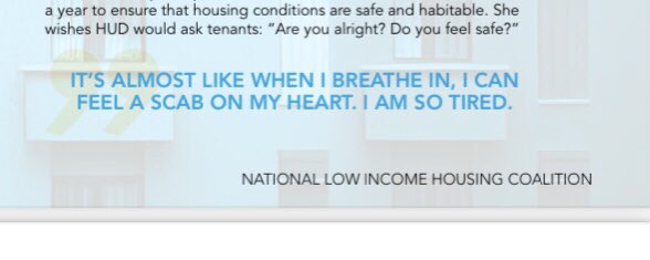 This quote from a woman struggling with eviction and homelessness, in NLIHC’s forthcoming report #OOR23: