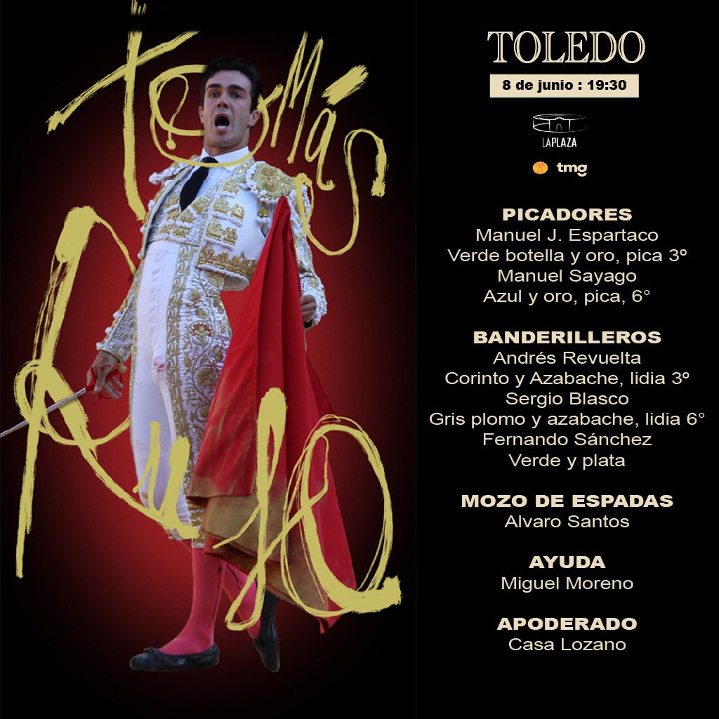 Toledo_Toros's tweet photo. 📄 CUADRILLAS para hoy en TOLEDO

⚔️ @infoElJuli - @RocaRey - @InfoTomasRufo 

🎟️ Taquillas de la plaza abiertas y venta online en https://t.co/NFQCGTGQoU https://t.co/Y1RoBLvOb2