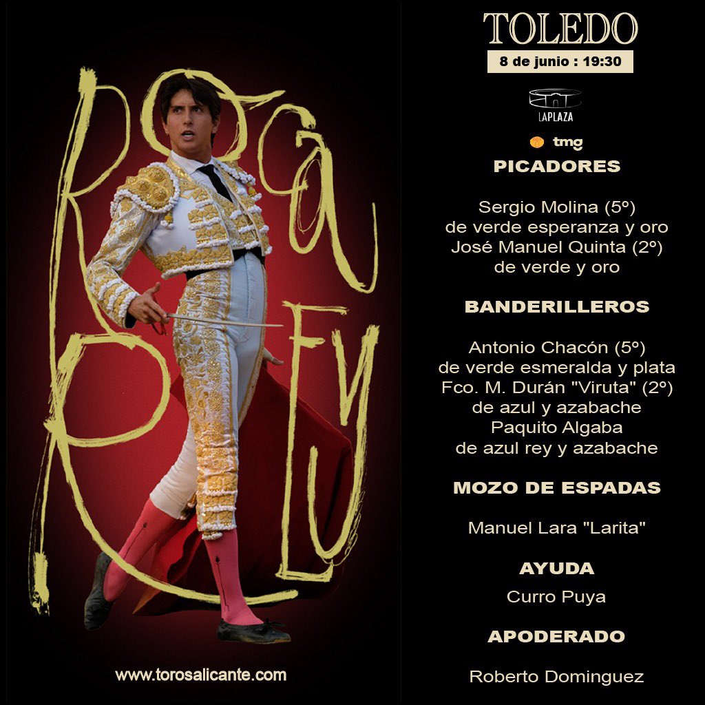 Toledo_Toros's tweet photo. 📄 CUADRILLAS para hoy en TOLEDO

⚔️ @infoElJuli - @RocaRey - @InfoTomasRufo 

🎟️ Taquillas de la plaza abiertas y venta online en https://t.co/NFQCGTGQoU https://t.co/Y1RoBLvOb2
