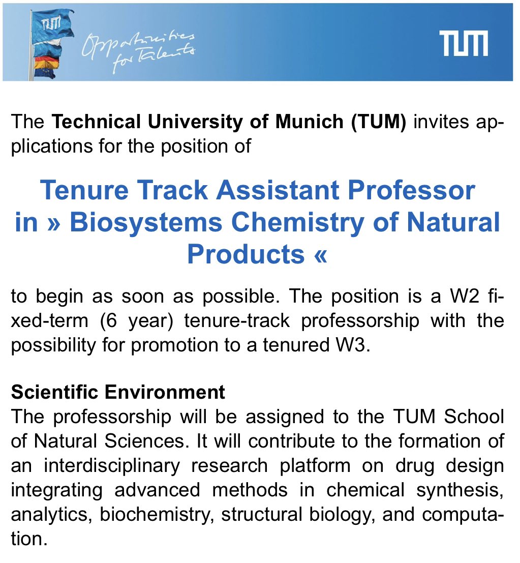CathleenZeymer's tweet photo. 📢 Come be my colleague here @TU_Muenchen…
One week left to apply for our two available #Tenure_Track professorships in #Protein_Design and #Natural_Products… find all the details below!
Please, RT!
https://t.co/PBvMpmVXHa https://t.co/VO3xksrtHO