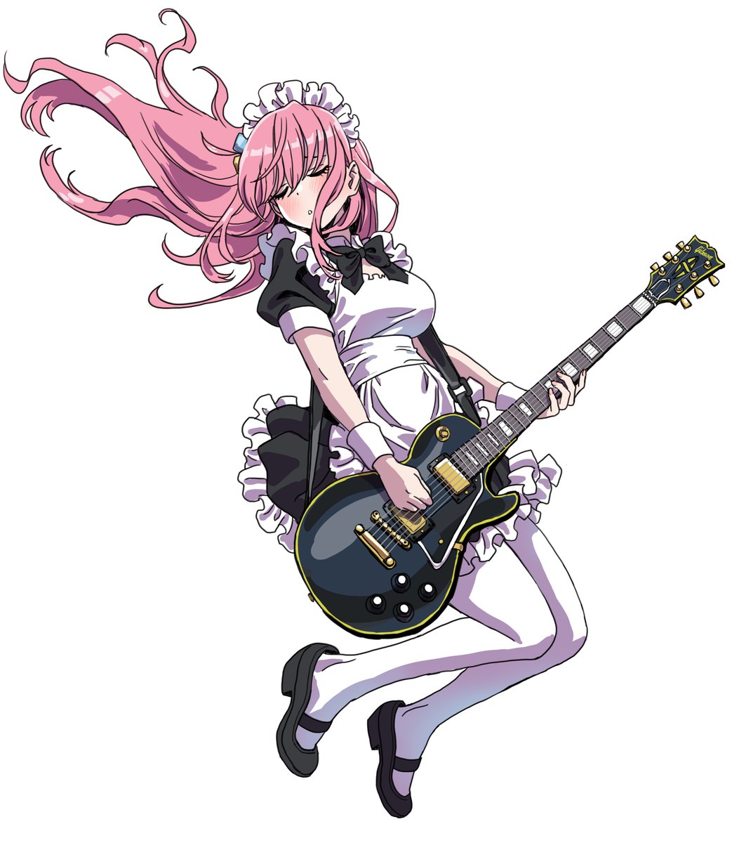 gotou hitori 1girl guitar solo pink hair instrument maid headdress maid  illustration images