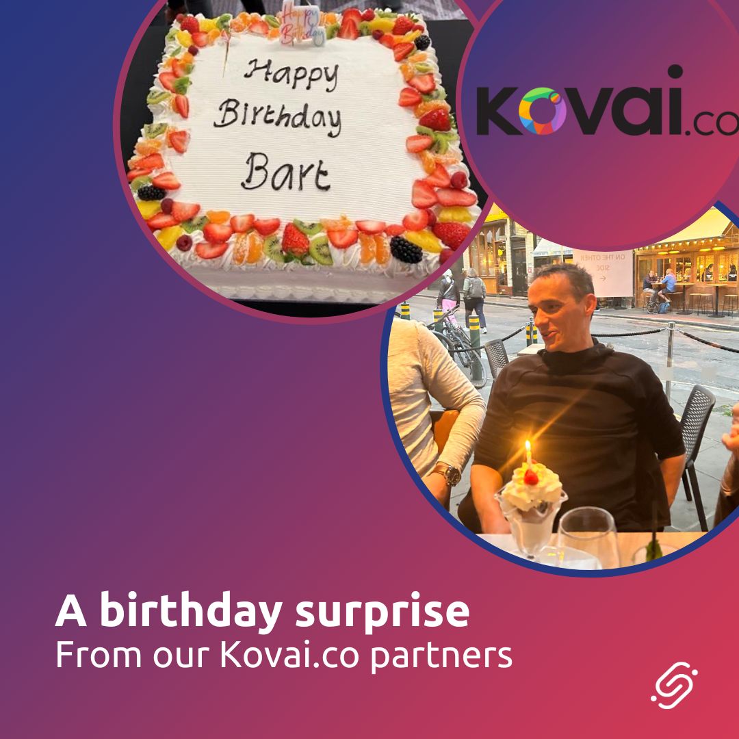 Integr8tionTeam's tweet photo. A big shoutout to @KovaiCo  for making our team member Bart's birthday unforgettable at the Integrate London event! We're so grateful for this thoughtful gesture and proud to have them as our valued partners.🍰🎉

#BirthdaySurprise #KovaiPartners #integrationteam #integrate2023 https://t.co/j6e0PVCJTM
