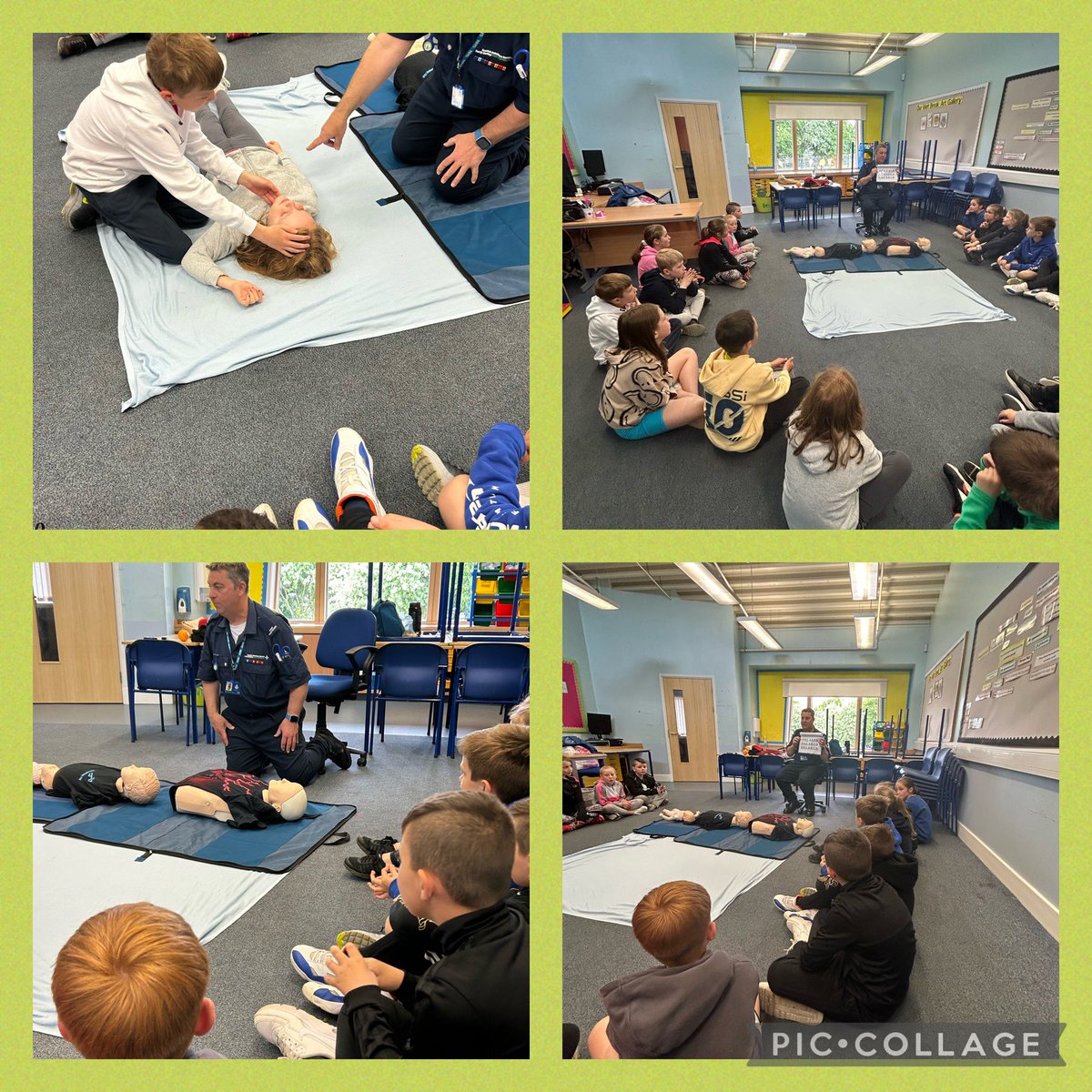 DeanburnPS_P7A's tweet photo. We did a First Aid session with Craig this morning. We learned how to check a casualty, do the recovery position, do CPR and how to use a defibrillator. We loved learning how to save a life. #DPSHealthweek 😊 https://t.co/QqITNIU6iD