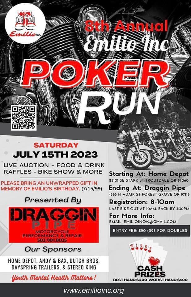 #troutdale #oregon - July 15 @EmilioInc #motorcycle #charity #charityevent #fundraiser #motorcycles #aprilia #bmwmotorrad #ducati #harleydavidson #hondamotorcycles #indianmotorcycle #kawasaki #suzuki #yamaha #thebikerbookforcharity #pokerrun #youth #mentalhealthawareness