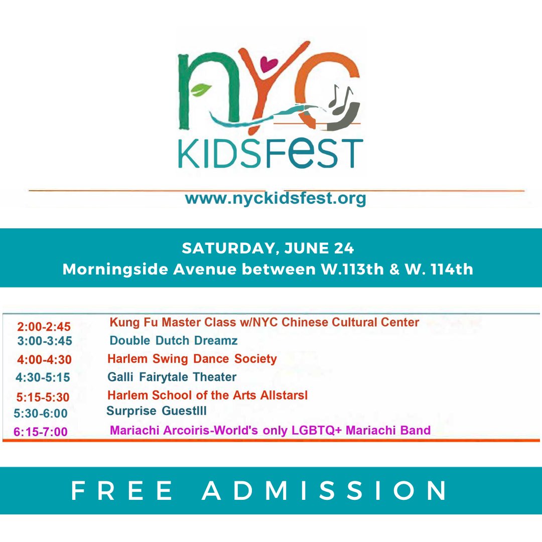 Harlem and New York City's finest talent are all set to surprise you with live Performers, workshops, and all things fun for FREE at the 18th NYC Kidsfest!

Click the link in the bio to learn about the exciting lineup for June 24 from 2PM - 7PM.🗓️✨

#nyckidsfest #kidsfestival