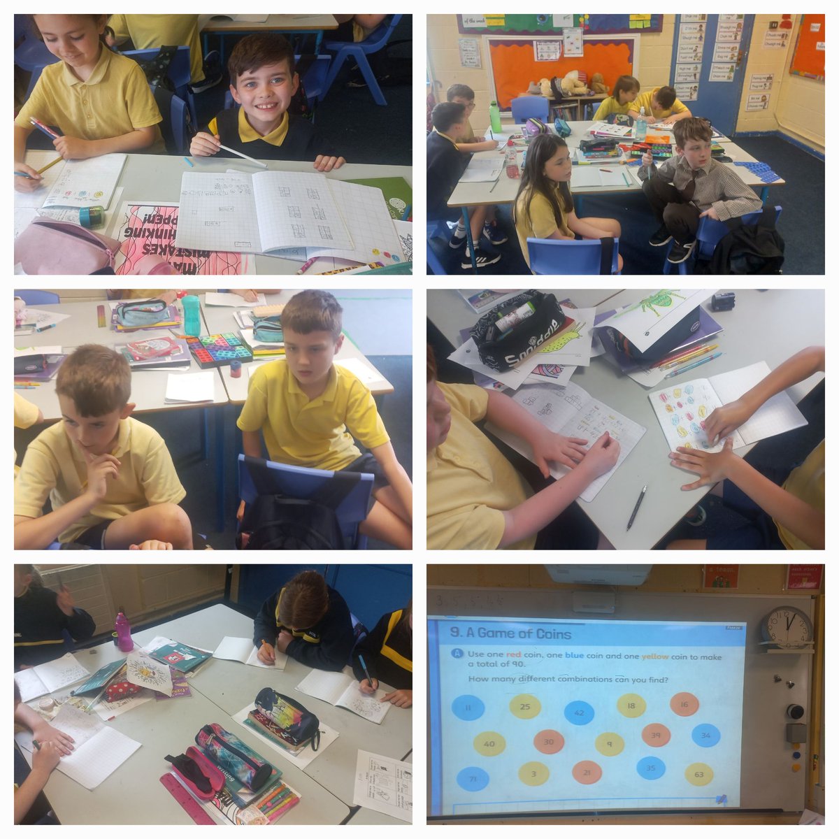 MsKellyScoilIde's tweet photo. 🌟 This afternoon Room 19 played 'A Game of Coins'! 🎲✨ Children joined forces to discover various combinations to reach the target number 90. 🧠🔢💡 They actively listened ,used the trial and error strategy, and engaged in maths talk. 👥📚🔊 @PDSTprimarystem #MathWizards https://t.co/yFEiW7OFhA