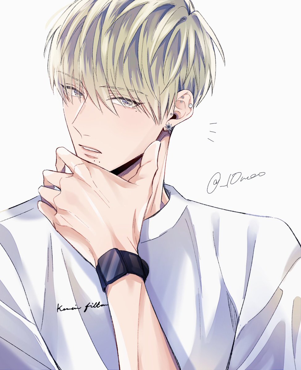 1boy male focus solo shirt blonde hair mole white shirt  illustration images