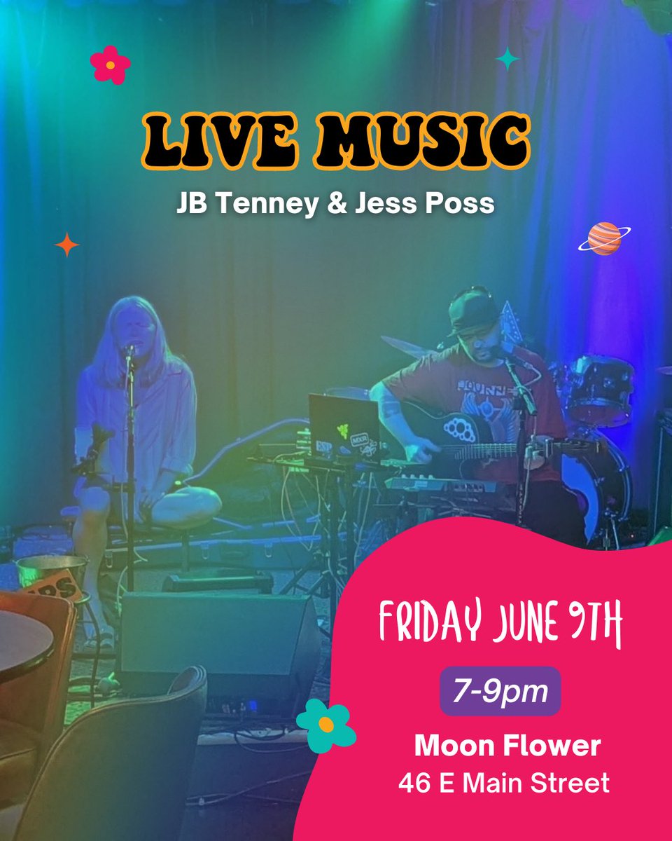 MoonFlowerHemp's tweet photo. LIVE MUSIC - TOMORROW! 🚀 JB Tenney and Jessica Poss are hitting the Moon Flower stage from 7-9pm. 

EXTENDED HAPPY HOUR 🌟
4:20-9pm
20% off all Moon Brews &amp; Baked Goodz

See ya there peeps 🤟🏼 https://t.co/APAIsfr5IM
