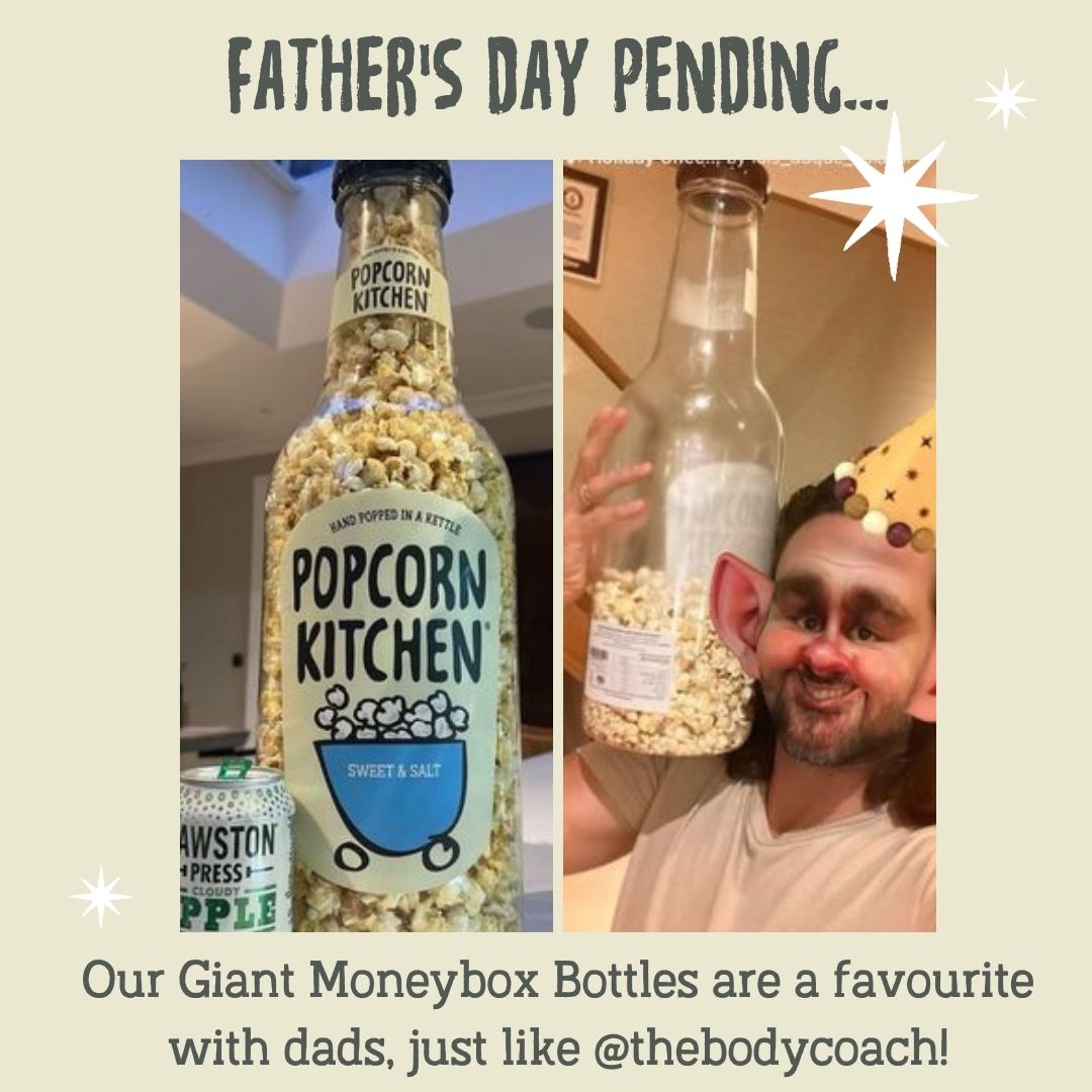 LESS than 2 weeks to go...

Treat him this Father's Day to our award-winning Giant Moneybox bottles which is a fan favourite among dads, including <a href="/thebodycoach/">Joe Wicks</a> 🏃🏻‍♂️

Go classic with Salt or why not try our Sweet and Chilli flavour 🌶

Shop here: popcornkitchen.co.uk