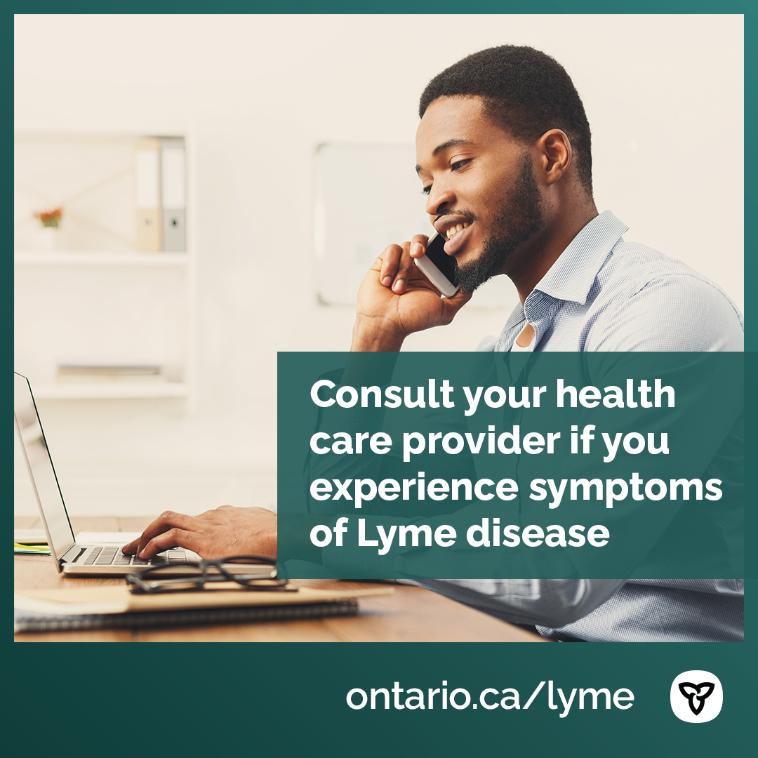 Lyme disease symptoms usually appear between 3-30 days after a bite from an infected blacklegged, or deer, tick. If you experience symptoms, call your local #PublicHealth unit or speak to a health care provider as soon as possible. ontario.ca/page/lyme-dise…