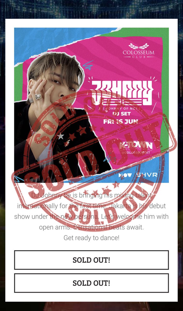 DJ JOHNNY BE ticket SOLD OUT!